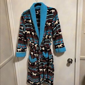 Lazy One Horse Fair Isle Cozy Winter Robe Small/Medium Soft Cozy Western Pockets